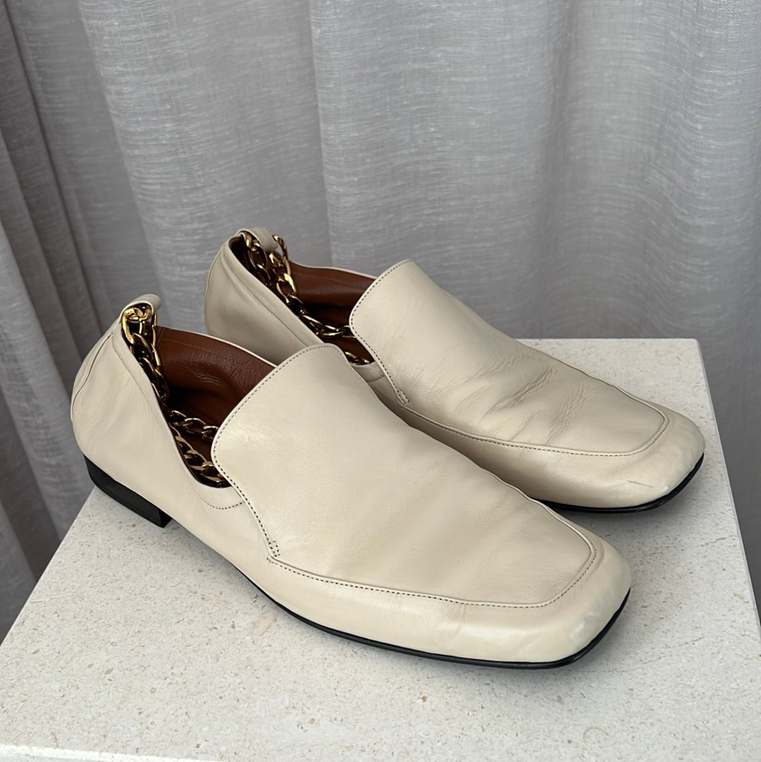 By Far Cream Loafers With Gold Chain Detail Ankle Tie, 41