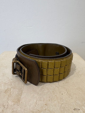 Burberry Green Textured Leather Wide Belt, 70