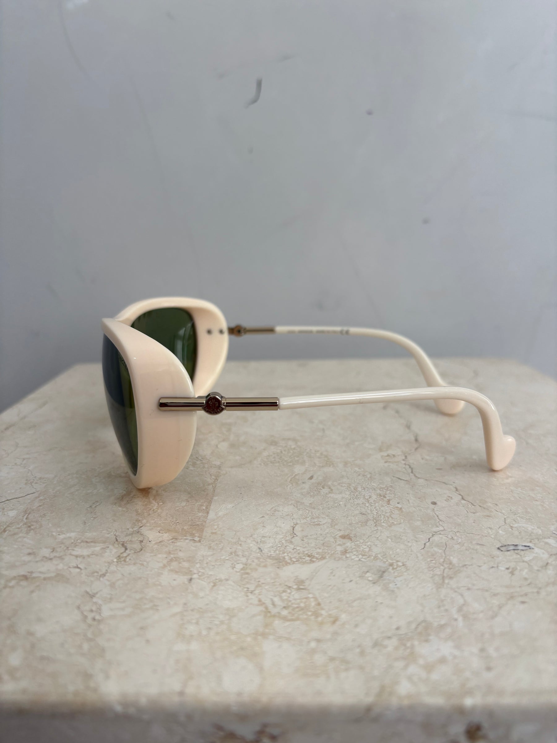 Moncler Ivory Frame Green Lense Sunglasses