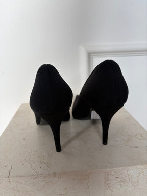 Balenciaga Black Fabric Logo Pointed Pump, 38