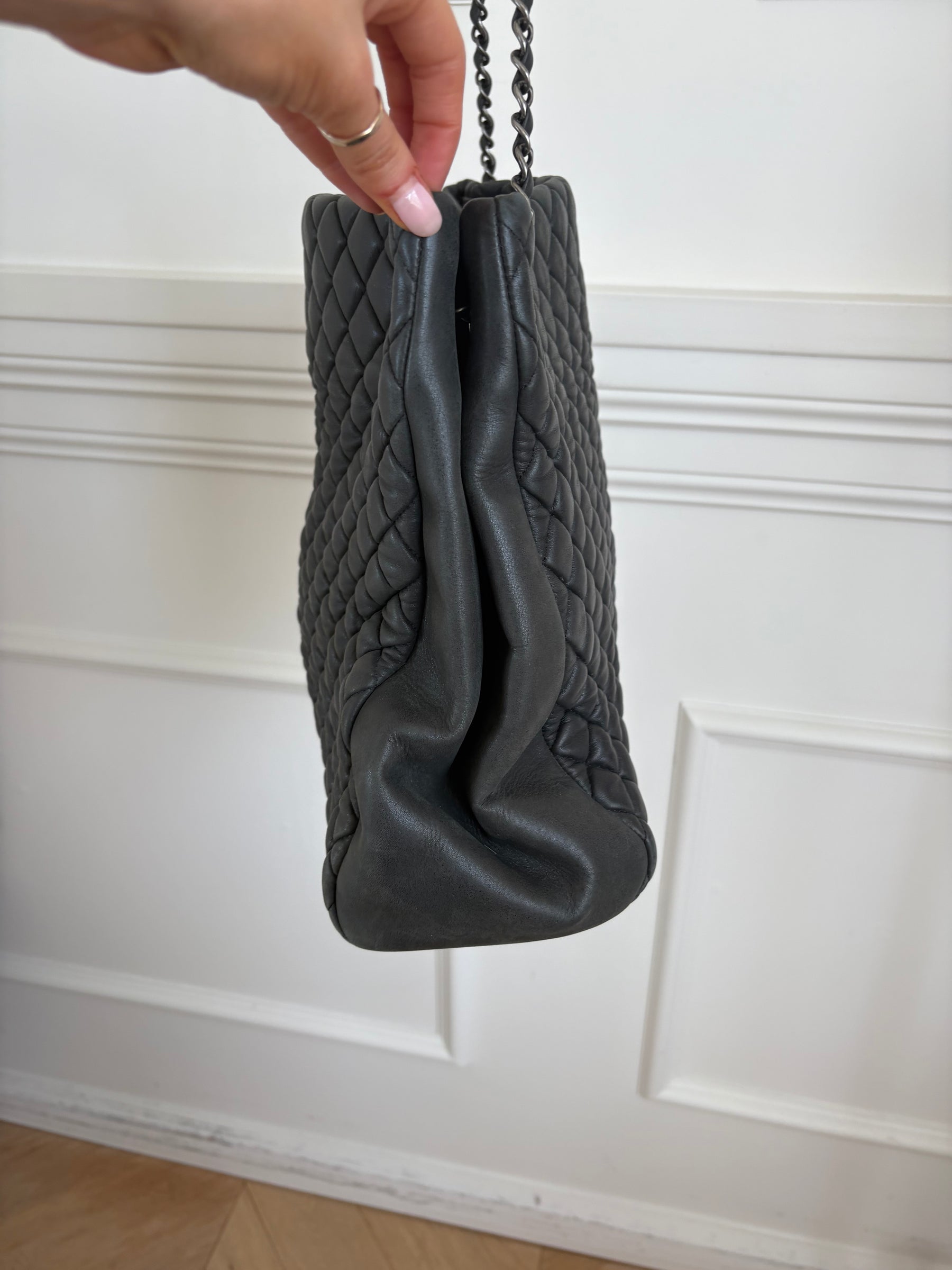 Chanel Charcoal Quilted Leather Shopper Tote