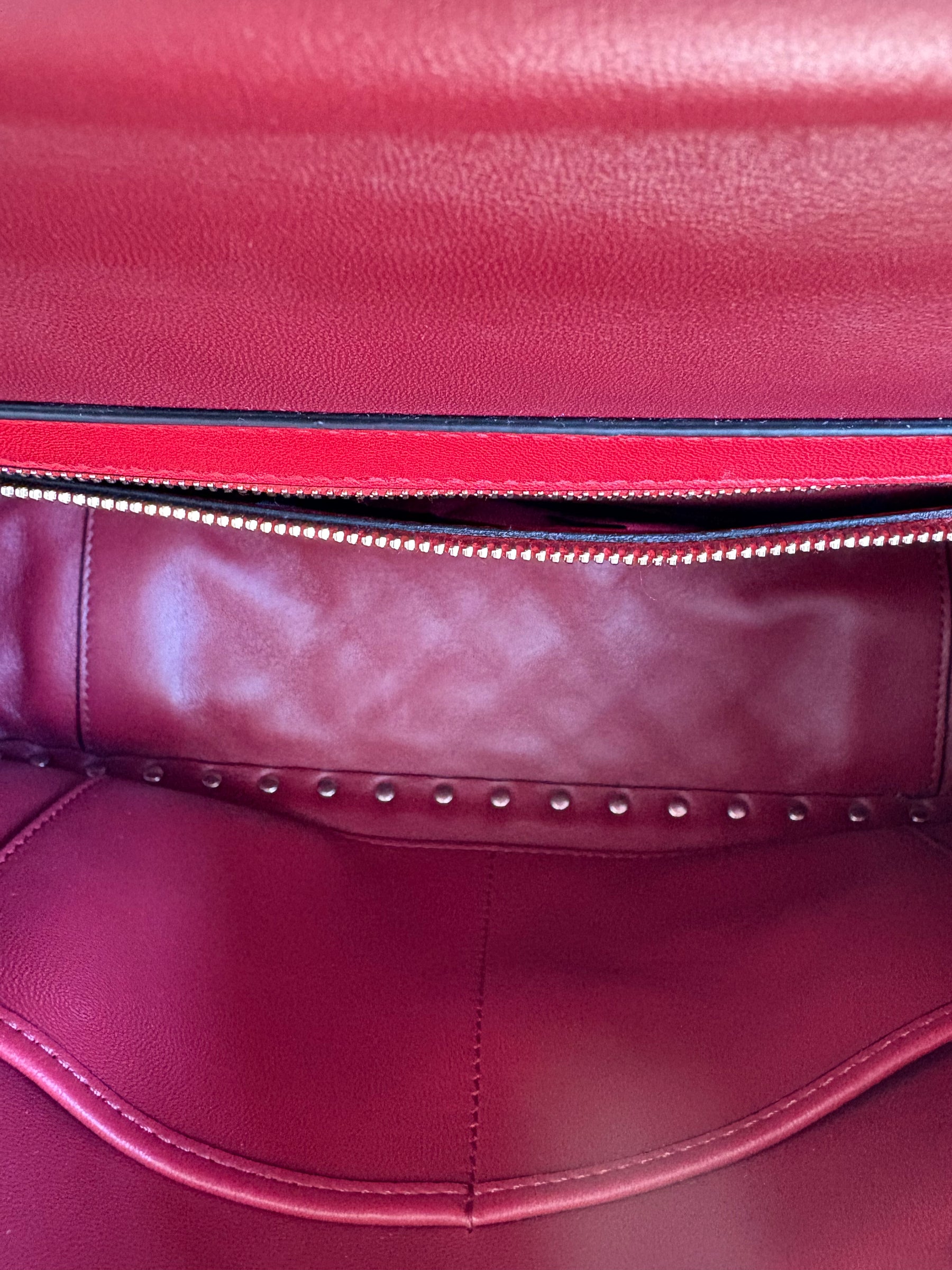 Valentino Garavani Red Leather Rockstud Chain Flap Bag