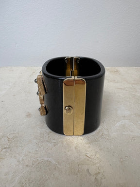 Chanel Black and Gold Tone Acrylic Cuff