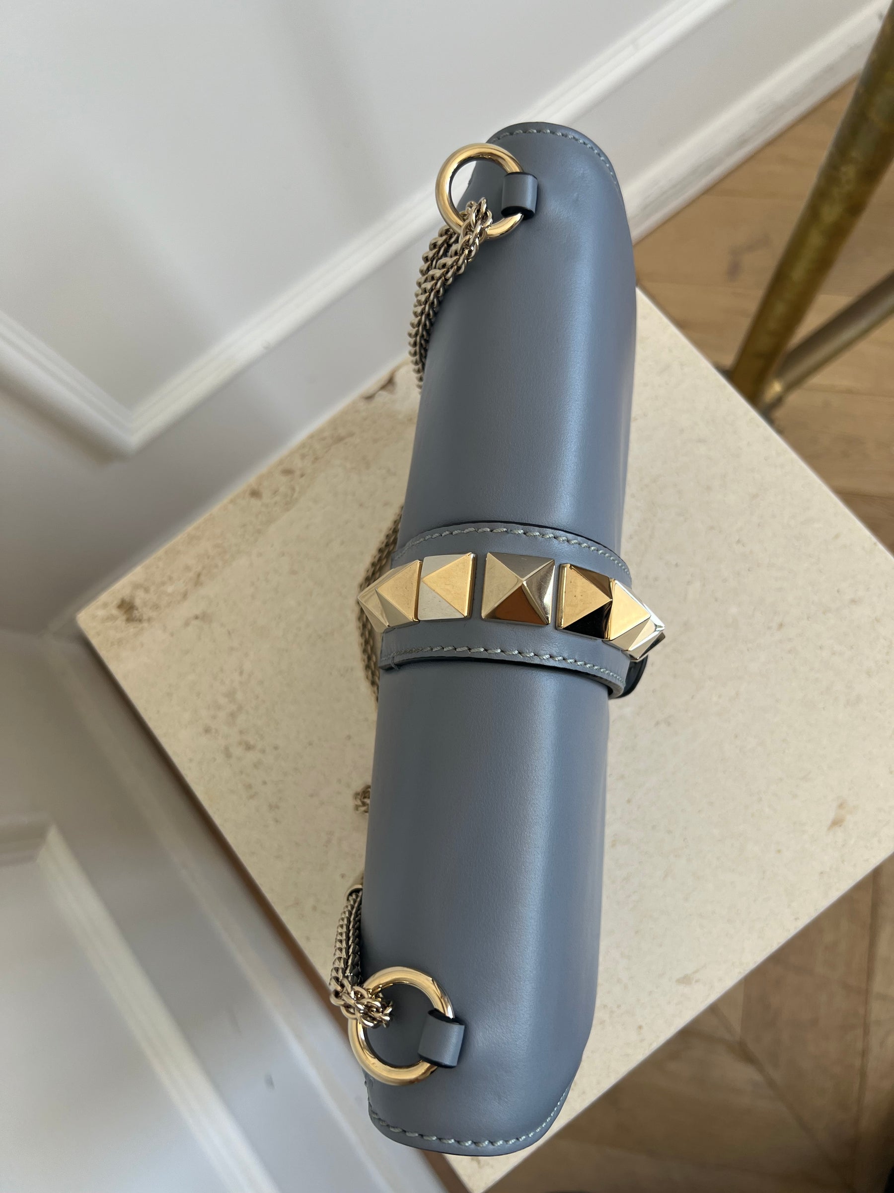 Valentino Garavani Pale Blue Leather Rockstud Spike Chain Shoulder Bag