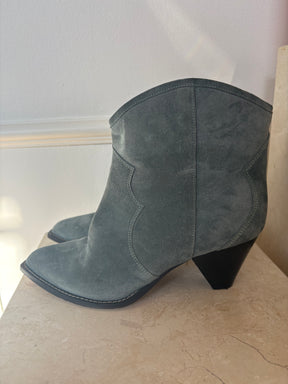 Isabel Marant Steel Blue Suede Western Ankle Boot, 40