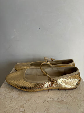 Celine Gold Python Embossed Ballet Flats, 39