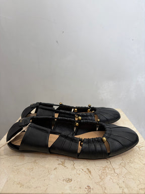 Chloé Black Leather Beaded Cut Out Ballet Flats, 37