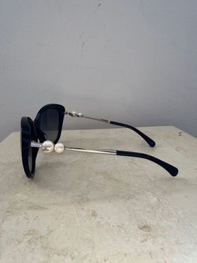 Chanel Black Oversized Pearl Arm Sunglasses