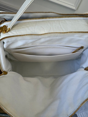 Chanel White Lambskin Leather Retro Spirit Bowling Bag