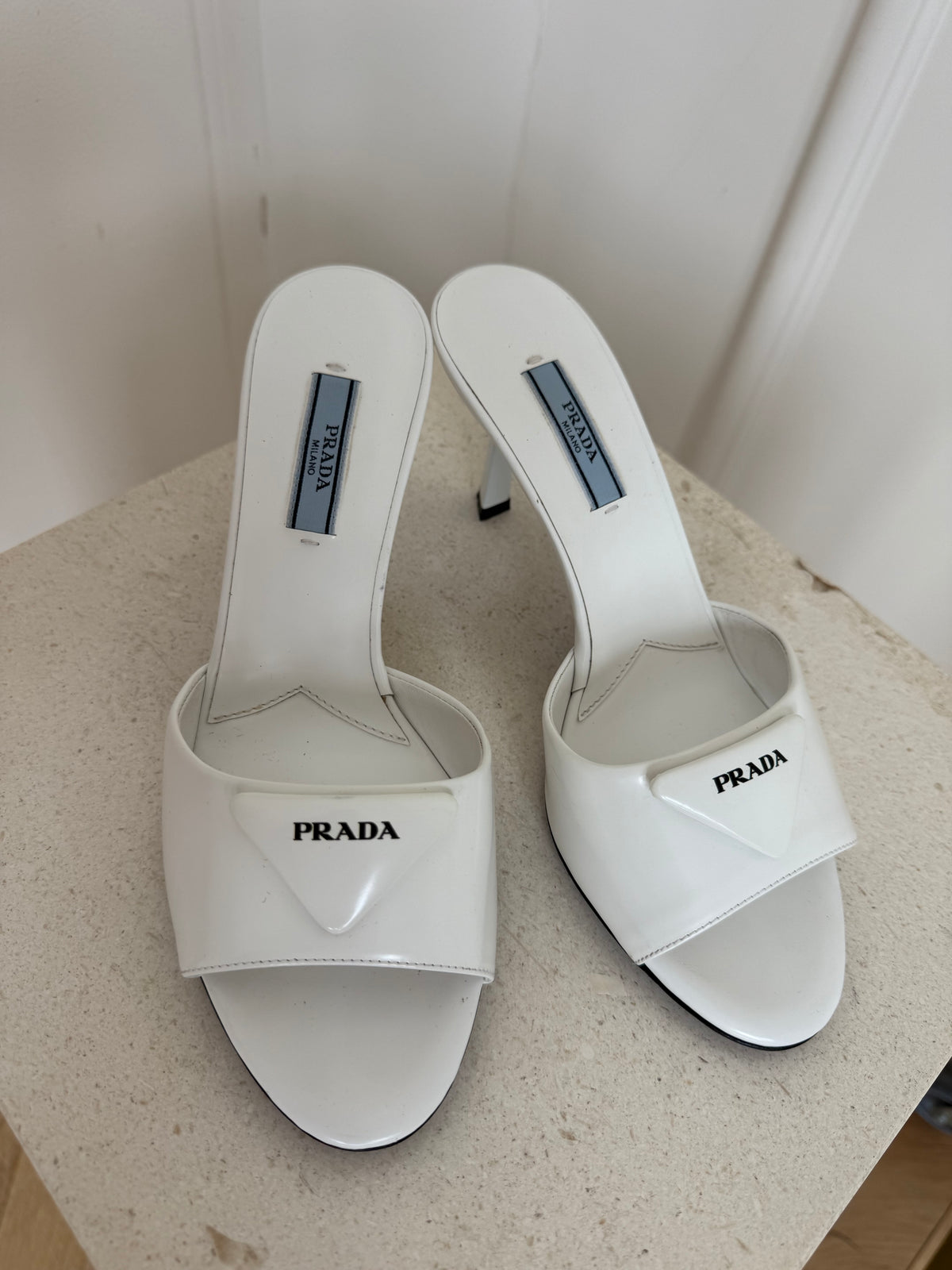 Prada White Logo Mules, 37