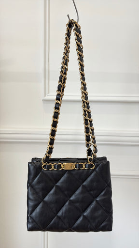 Chanel Black Lambskin Quilted Leather Chain Tote
