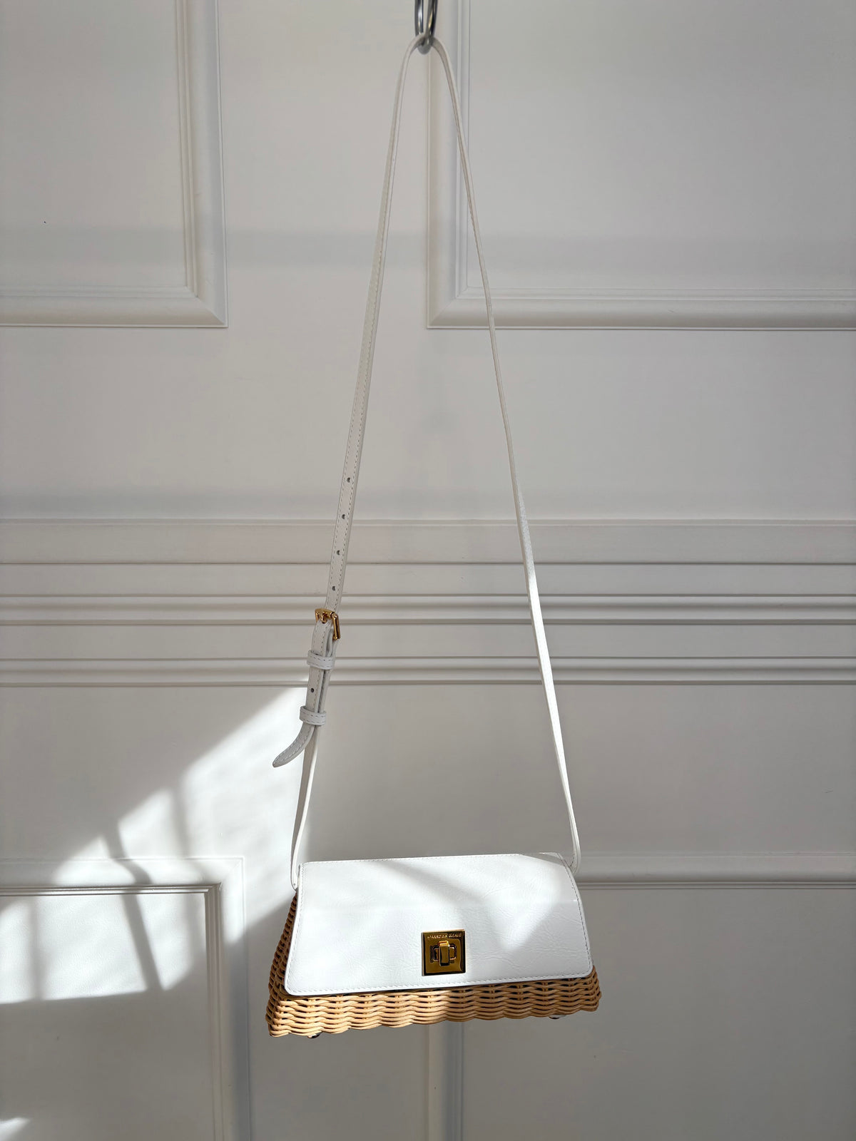 Sparrows Weave The Cross Body Wicker And Leather Clutch In Ivory