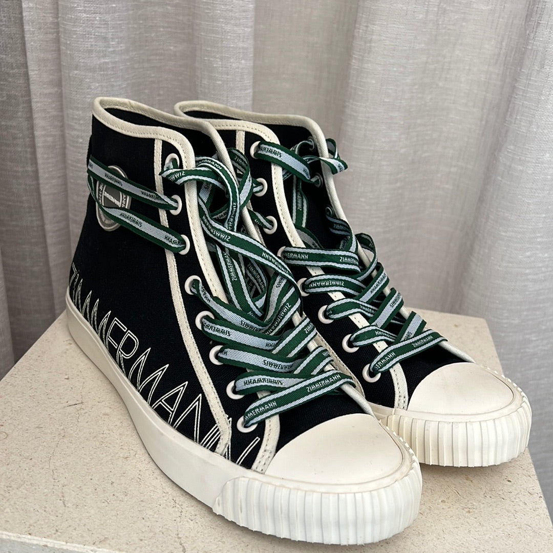 Zimmermann Black High Top Sneaker with Interchangeable Green and White Laces, 41