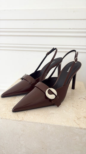 Coperni Brown Brushed Leather Belt Pointed Slingbacks, 40