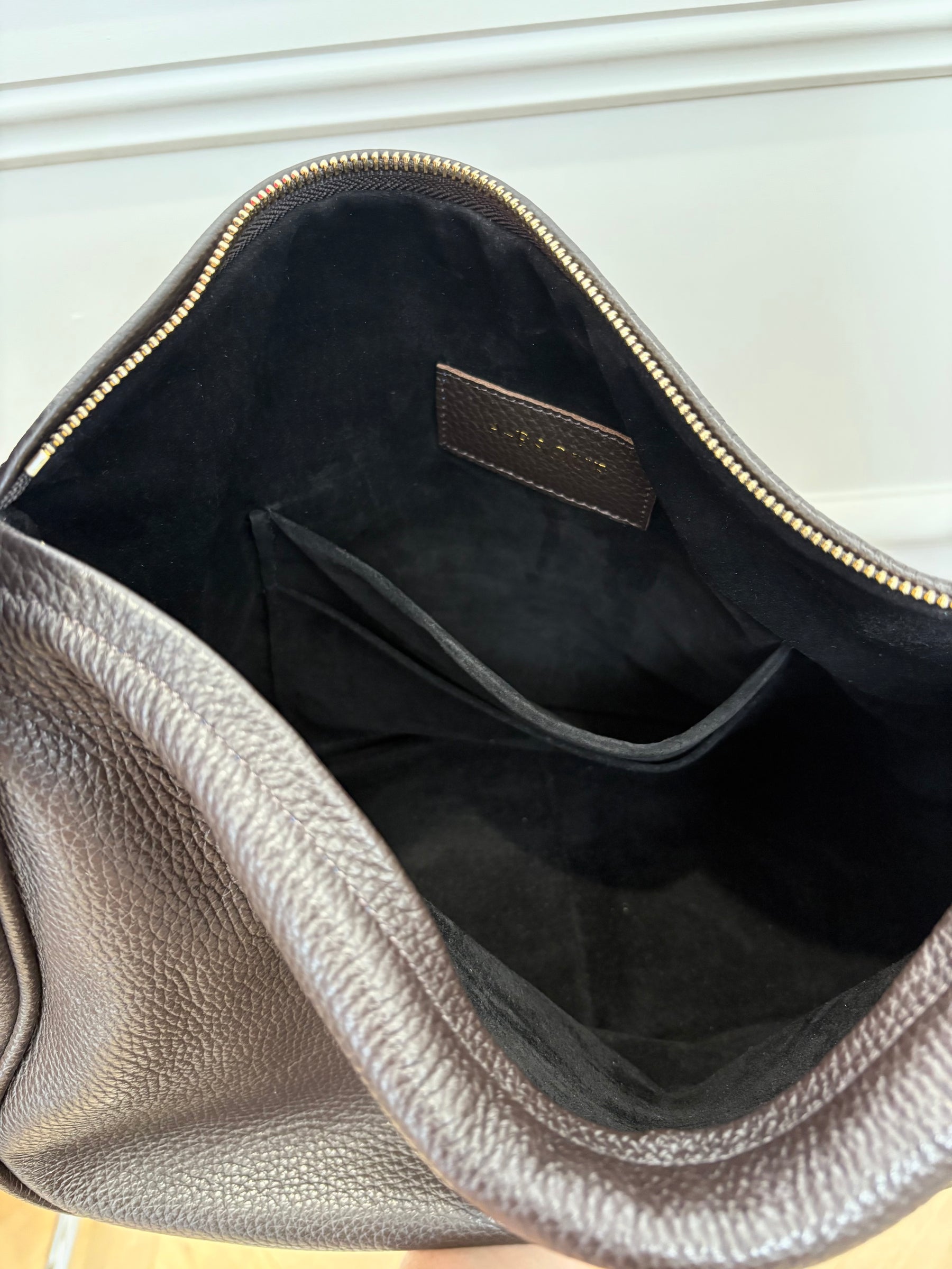 A-ESQUE Brown Grained Leather Crossbody Slouch Bag