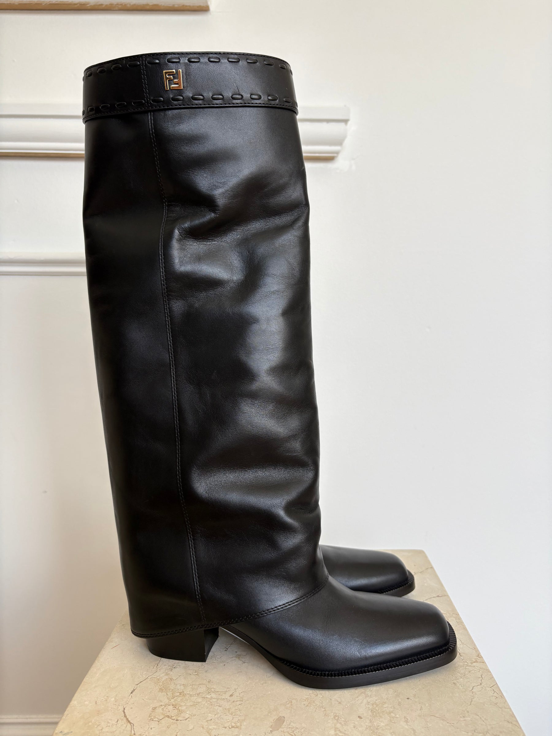Fendi Black Leather Logo Ankle Boots, 38