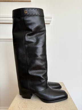 Fendi Black Leather Logo Ankle Boots, 38