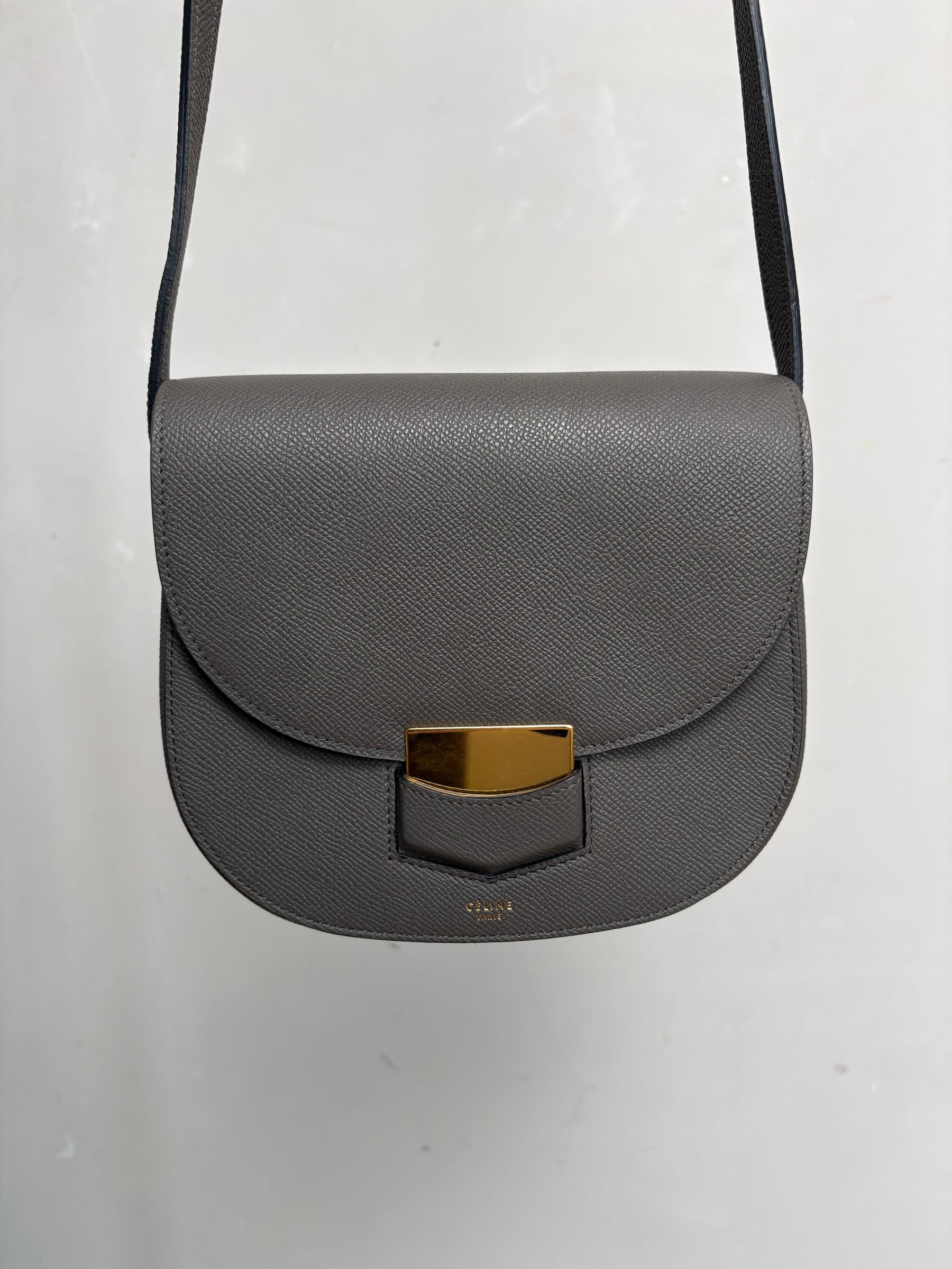 Celine Charcoal Grained Leather Mini Trotteur Bag