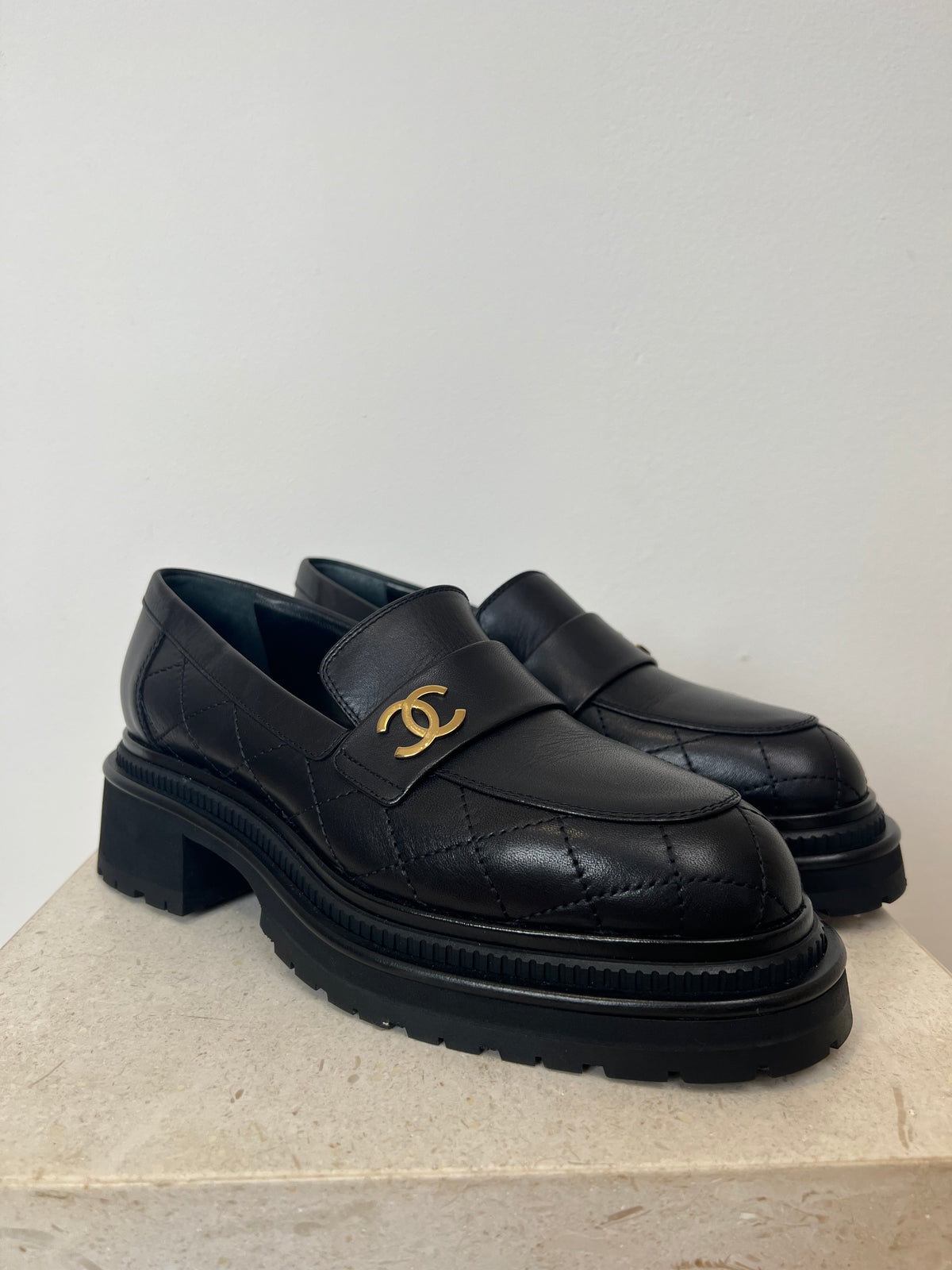 Chanel Black Quilted Chane Chunky Loafer, 39 C
