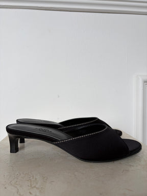 Hermès Black Satin Marilyn Heeled Sandal, 37