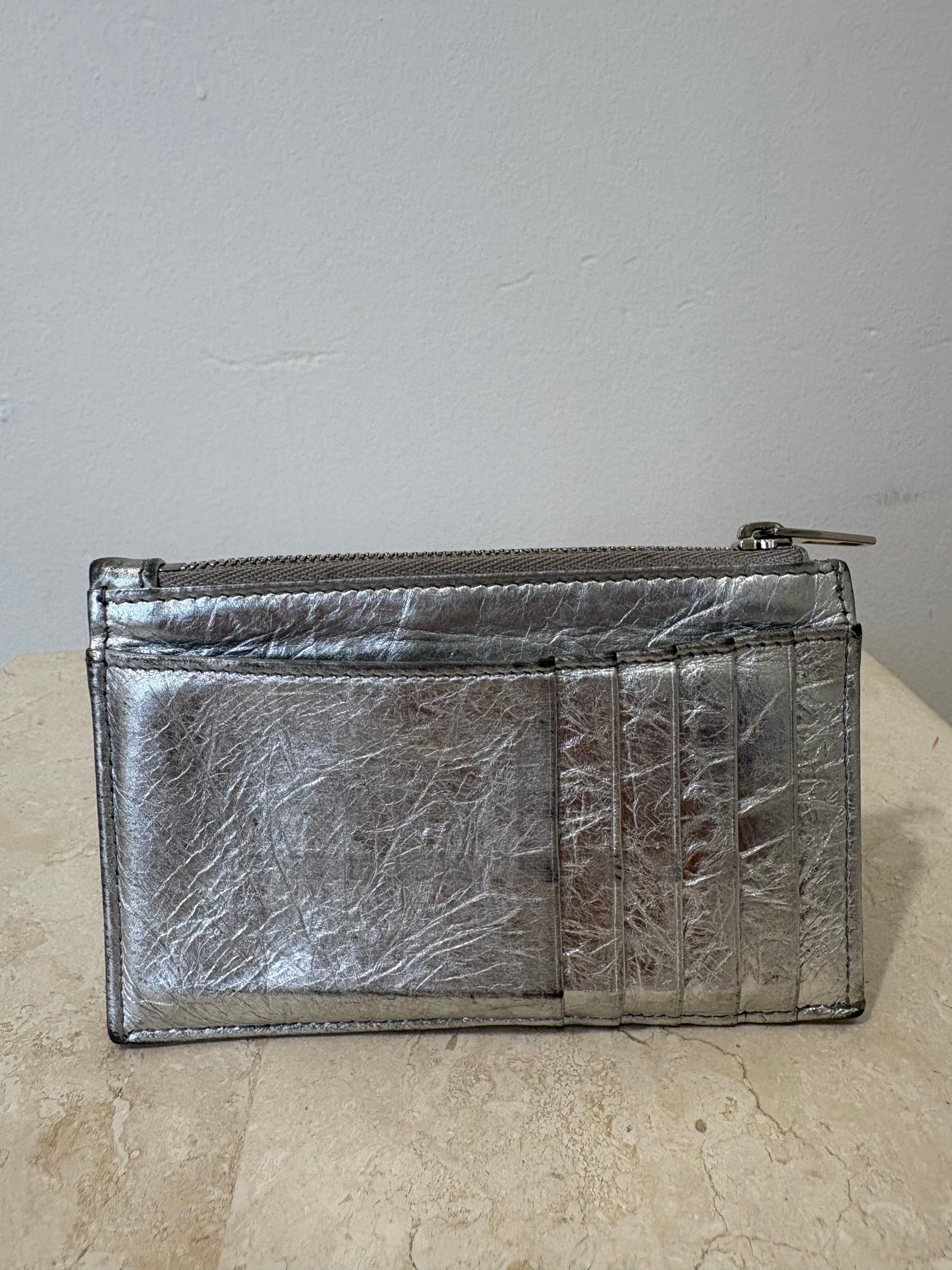 Balenciaga Silver Quilted Leather Card Holder