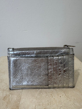 Balenciaga Silver Quilted Leather Card Holder