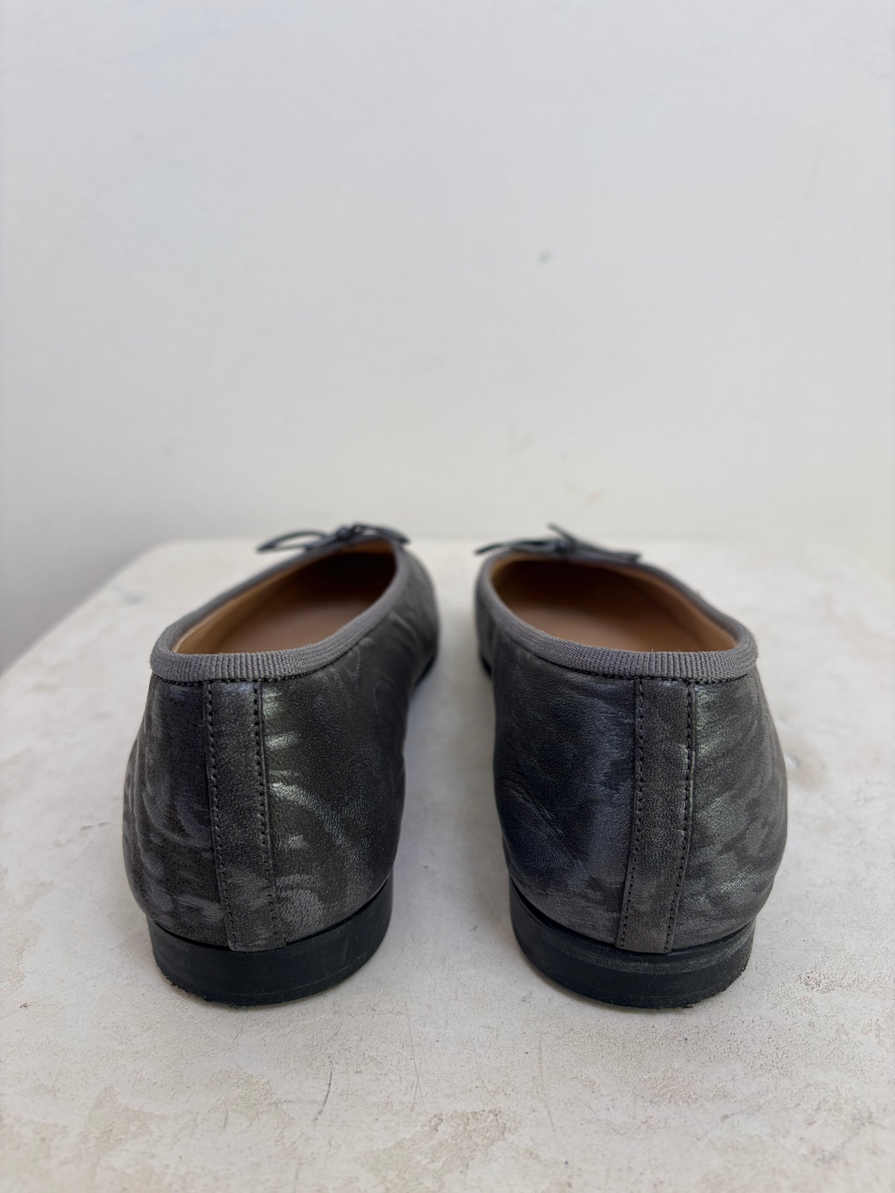 Chanel Pewter Paisley Ballet Flats, 39