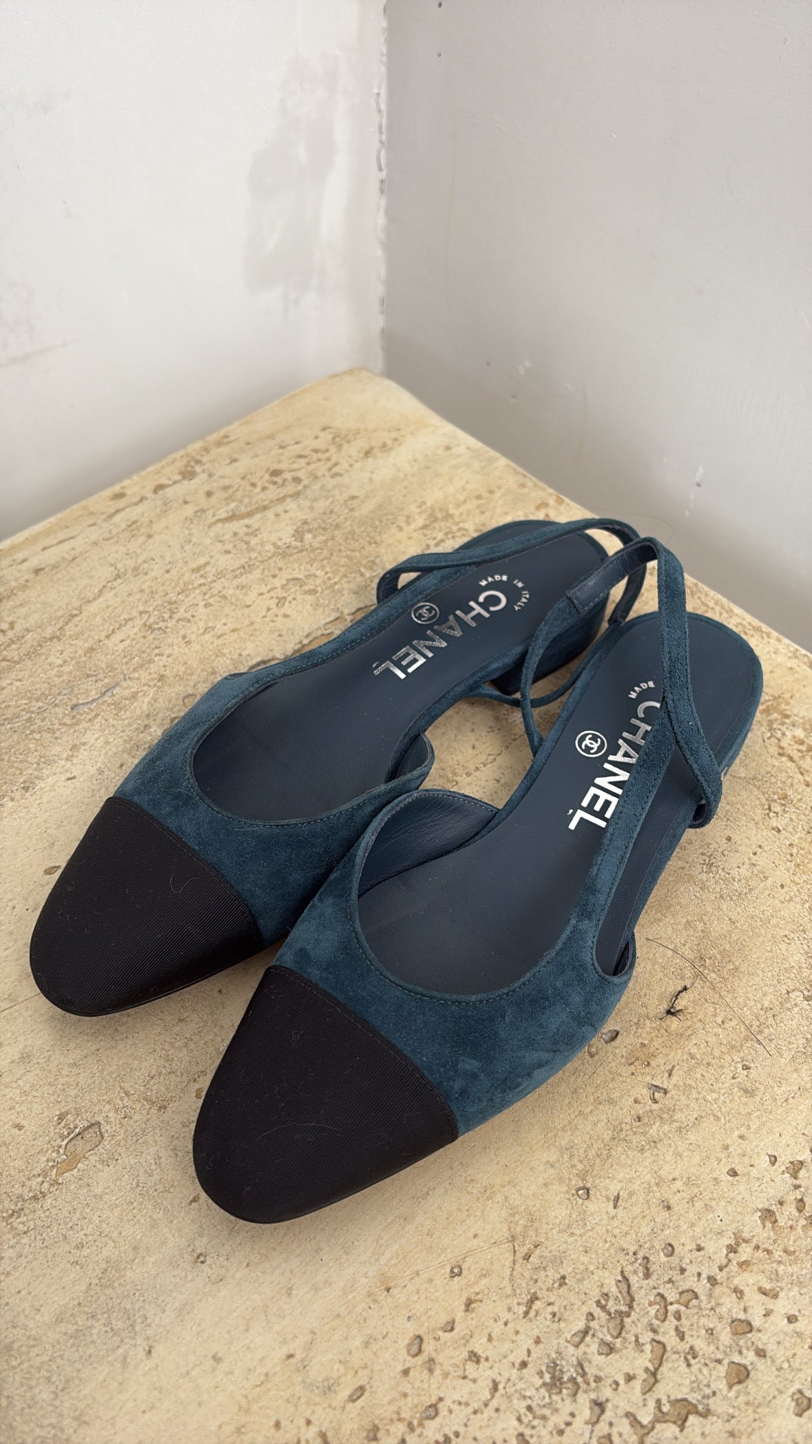 Chanel Teal Suede Slingback Flats, 36 C