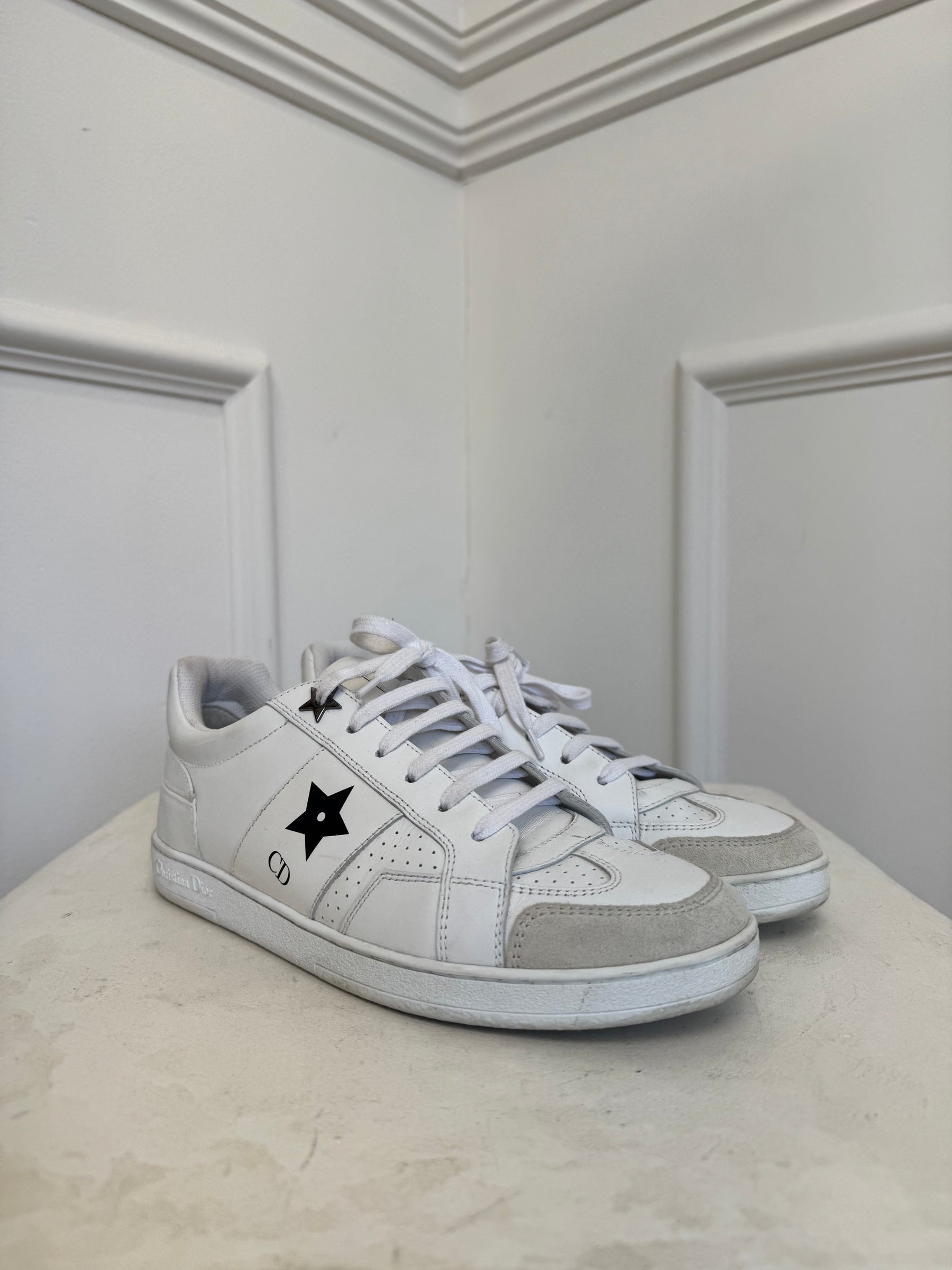 Dior White Leather Star Logo Sneaker, 36