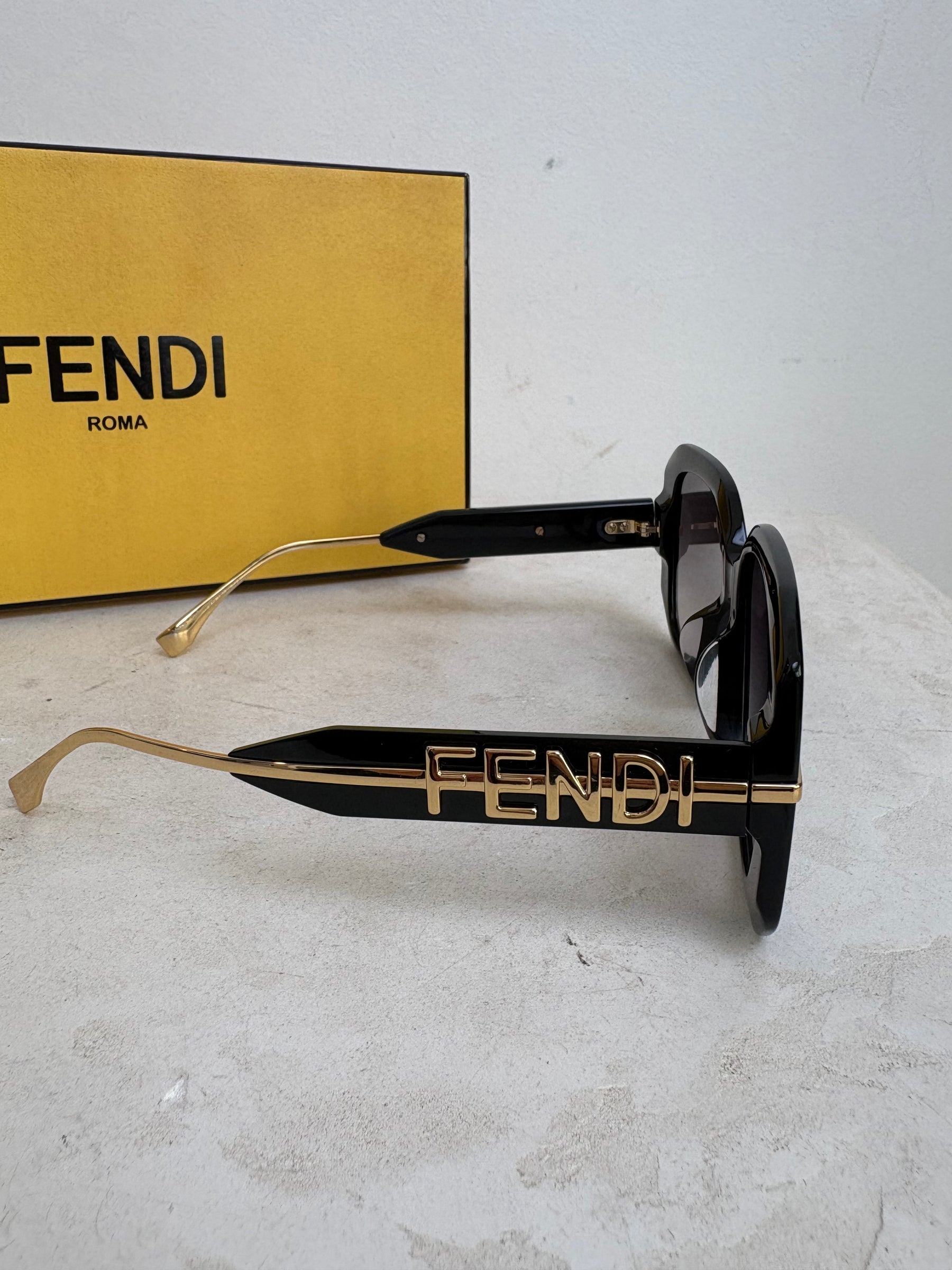 Fendi Black Square Logo Arm Sunglasses