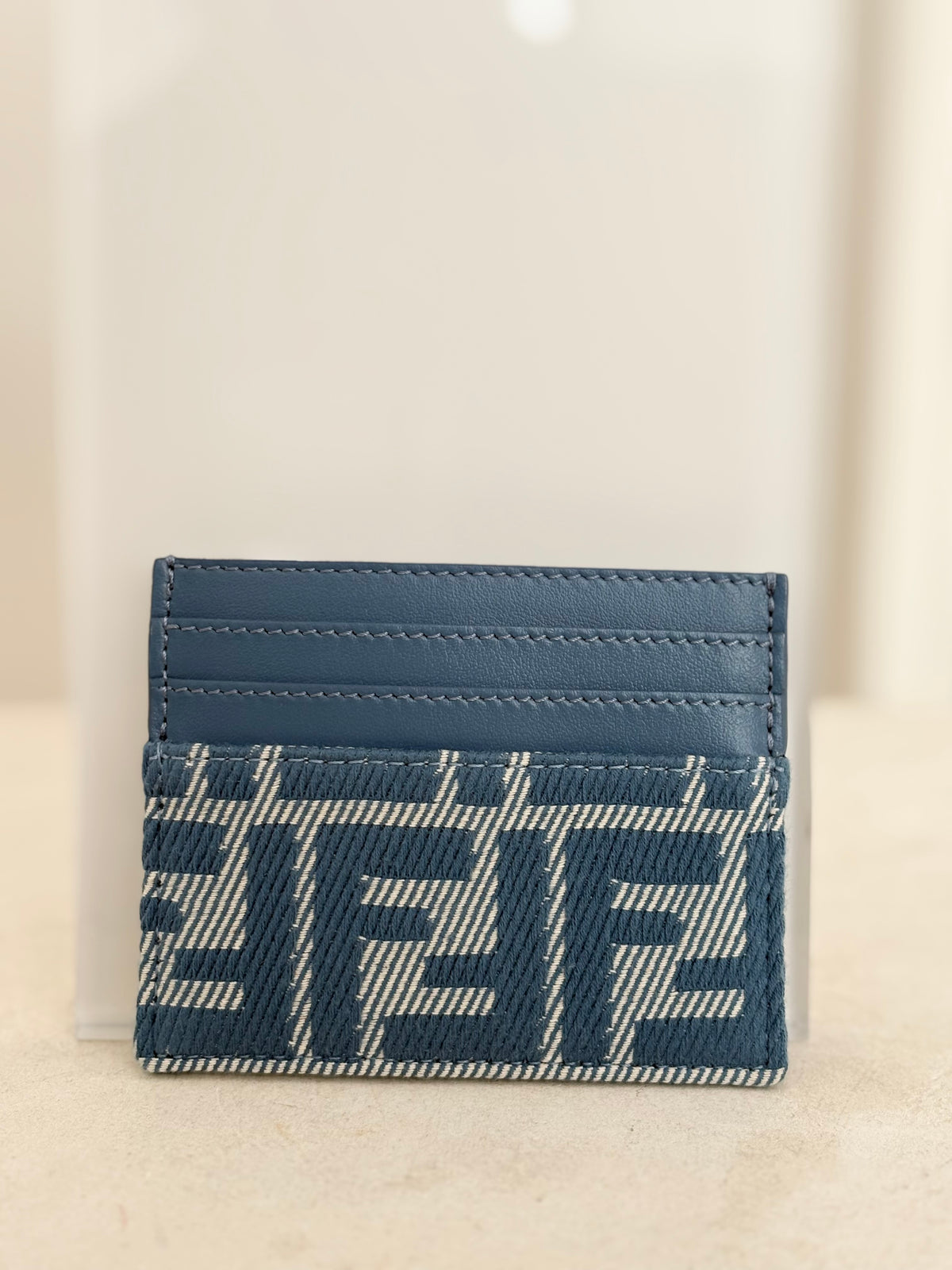 Fendi Blue Leather and Canvas Monogram Cardholder