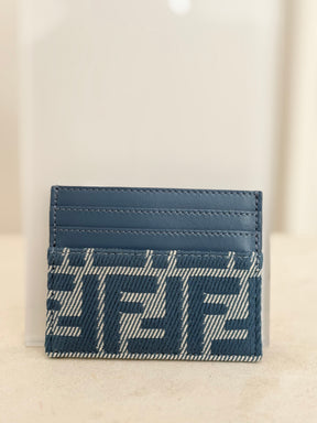 Fendi Blue Leather and Canvas Monogram Cardholder