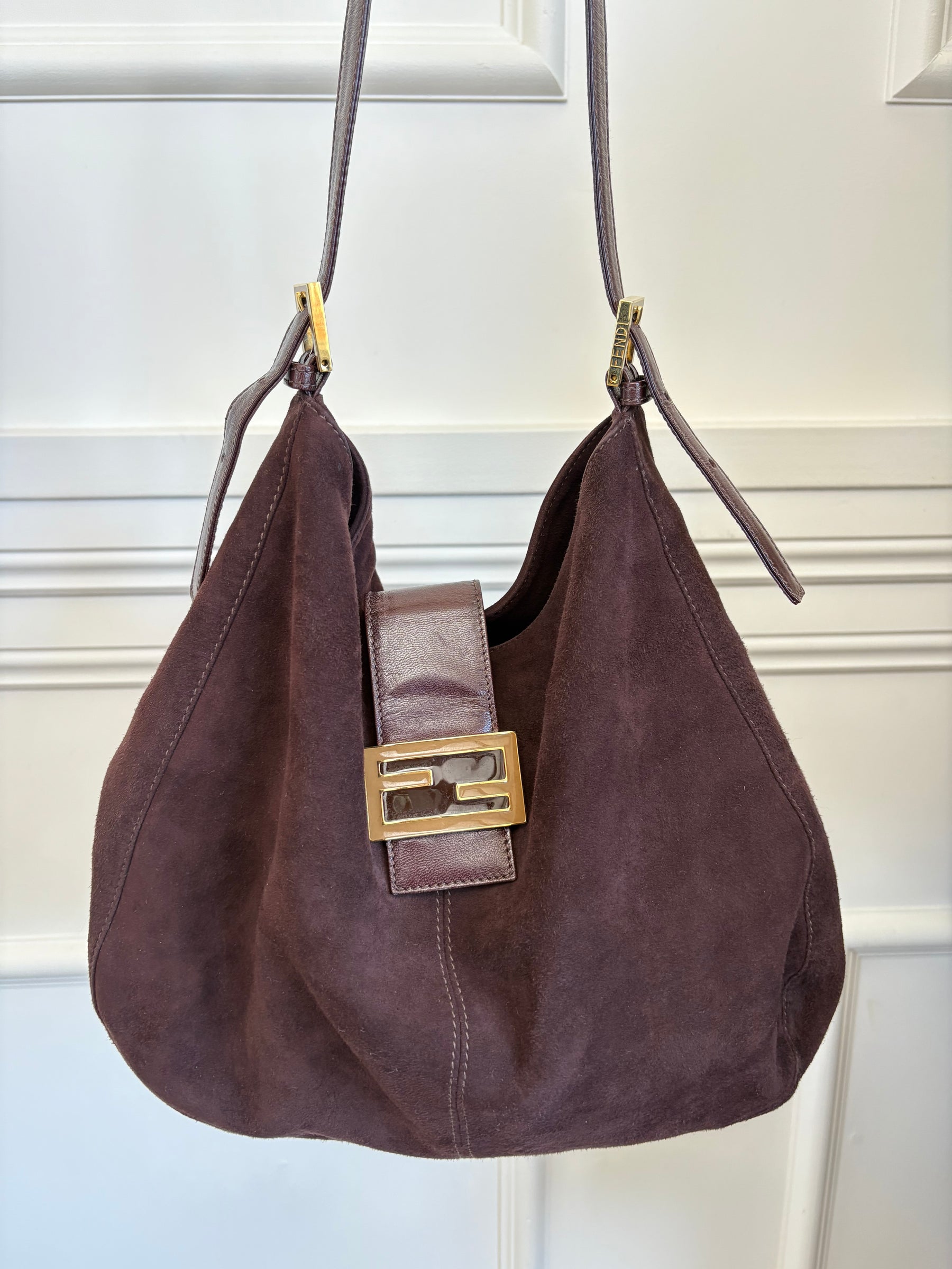 Fendi Brown Suede Baguette Hobo Shoulder Bag