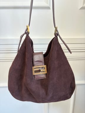 Fendi Brown Suede Baguette Hobo Shoulder Bag