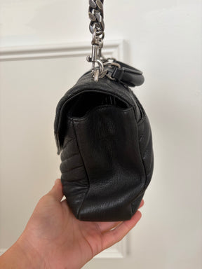 Saint Laurent Black Chevron Leather College Shoulder Bag