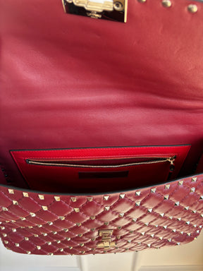 Valentino Garavani Red Leather Rockstud Chain Flap Bag