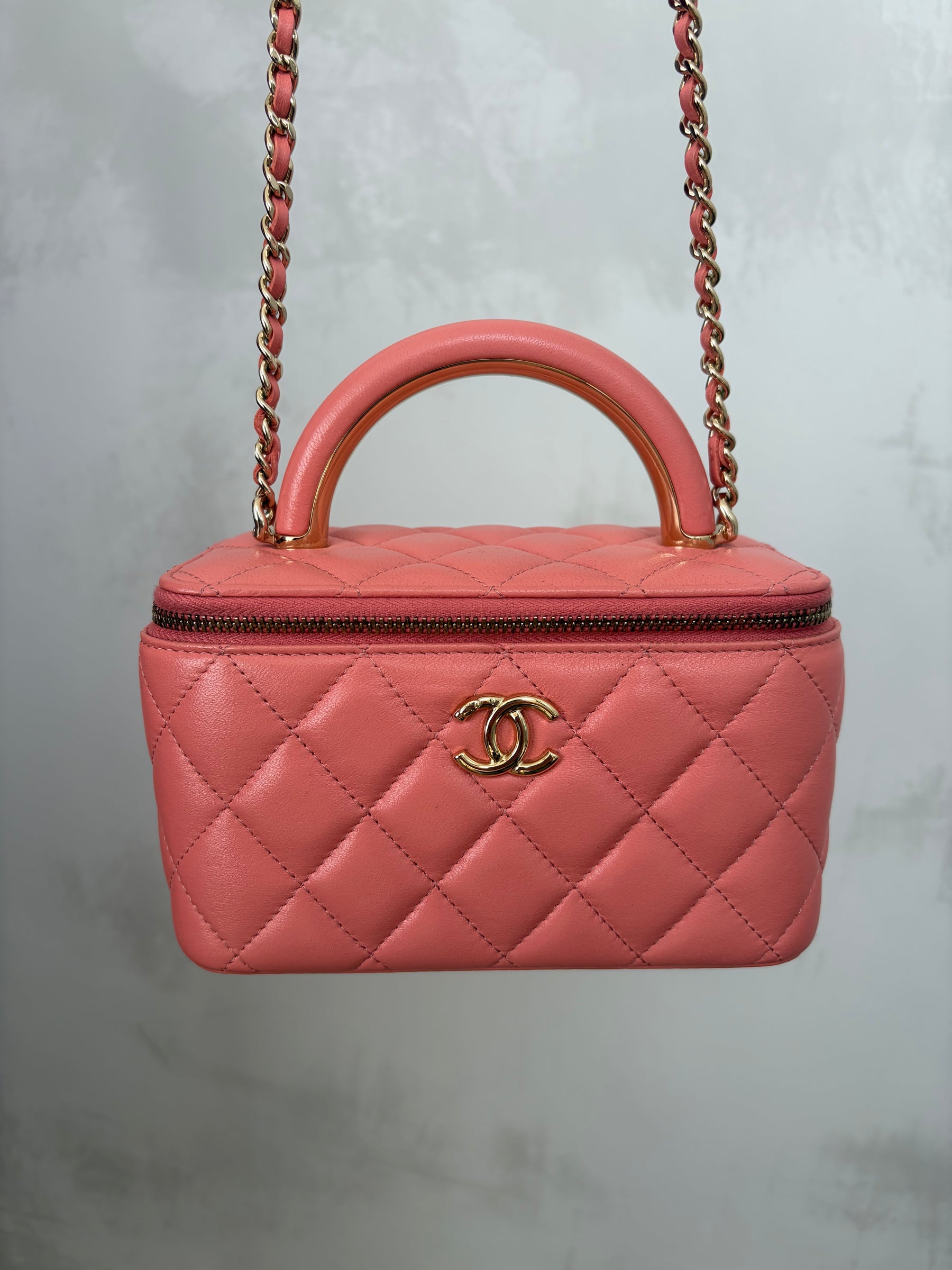 Chanel Coral Lambskin Leather Top Handle Vanity