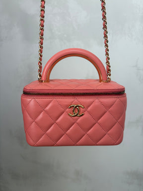 Chanel Coral Lambskin Leather Top Handle Vanity