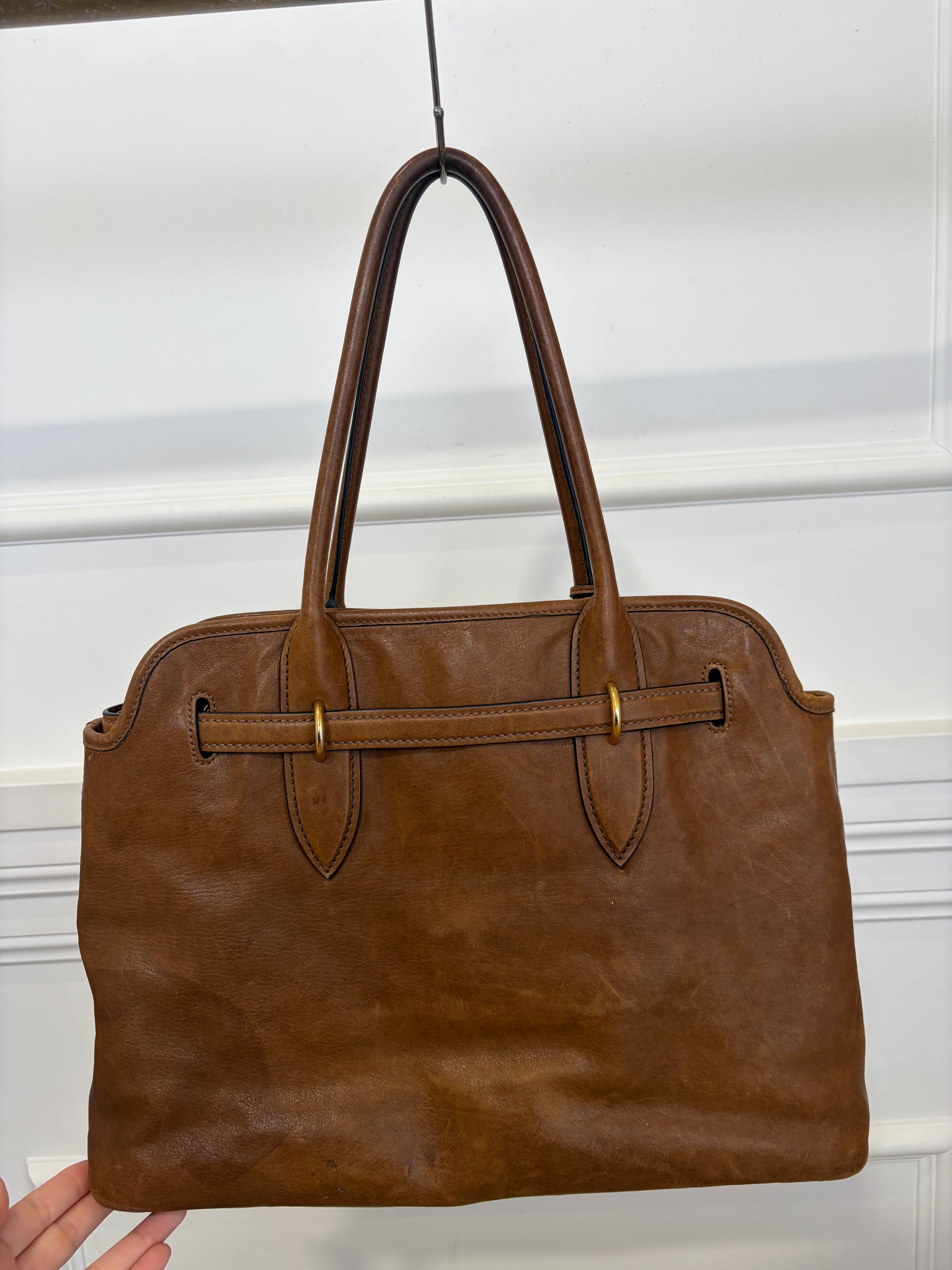 Miu Miu Oak Distressed Nappa Leather Medium Aventure Bag