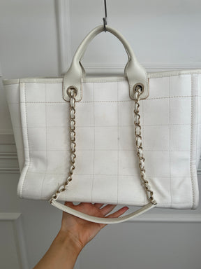 Chanel White Canvas and Lether Trimmed Deuville Tote