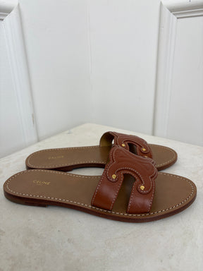 Celine Triomphe Tan Slides, 40