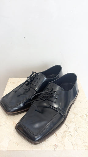 Tibi Navy Patent leather Square Toe Lace Up Shoes, 37.5