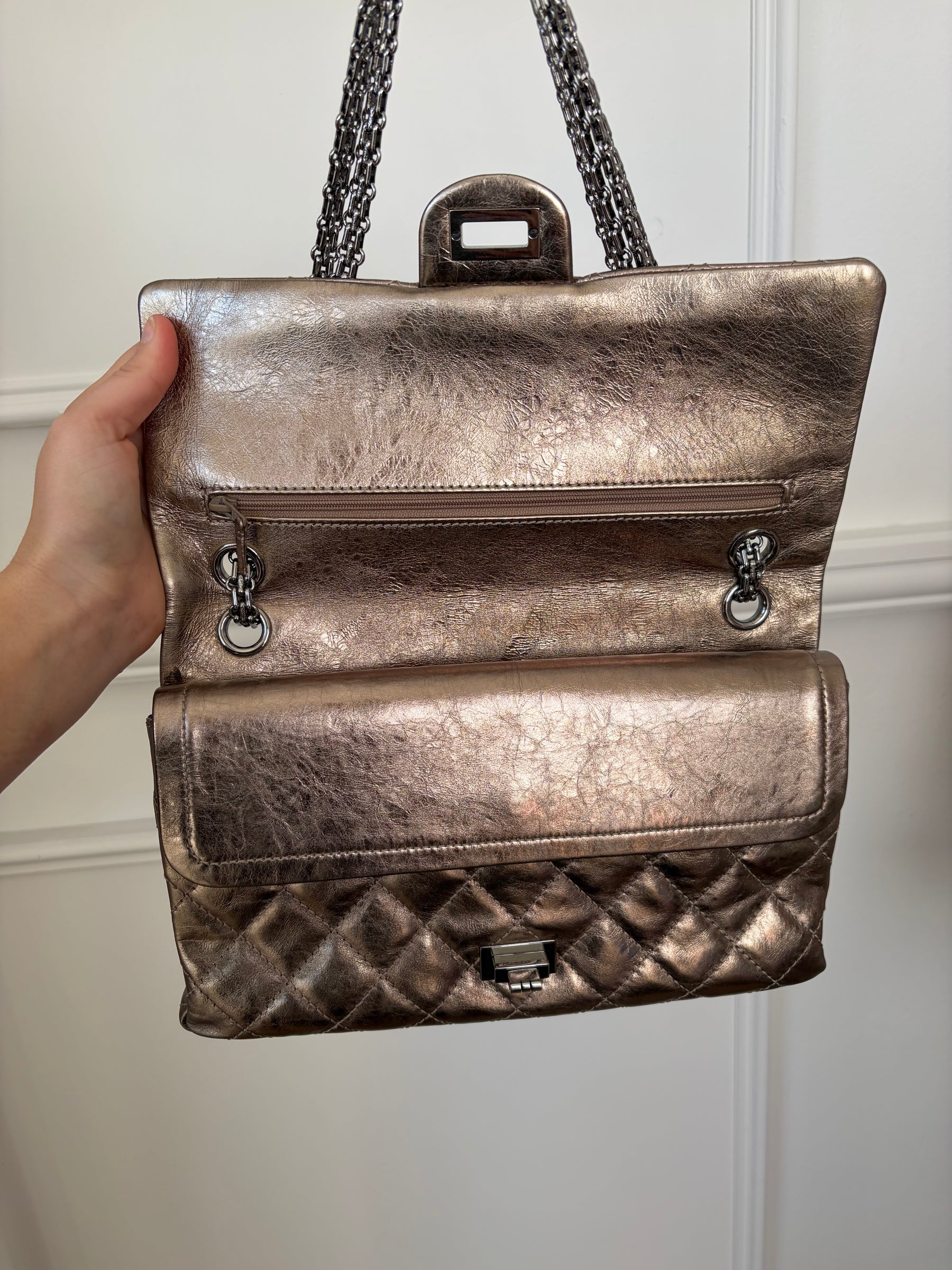Chanel Pewter Crinkle Leather Reissue 2.55 Flap