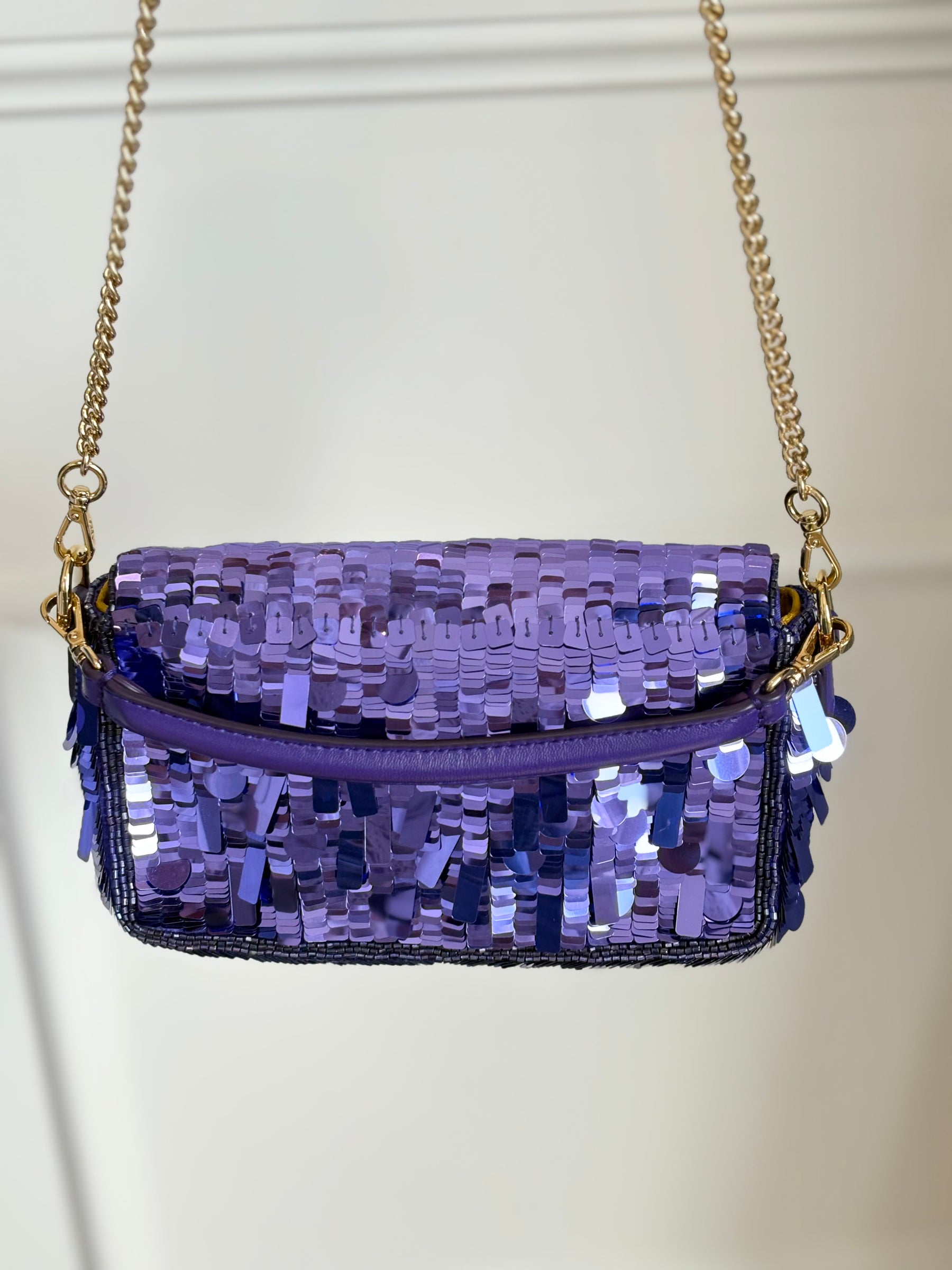 Fendi Purple Sequined Mini Baguette