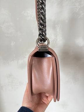 Chanel Rose Lambskin Leather Medium Boy Bag with Ruthenium Hardware