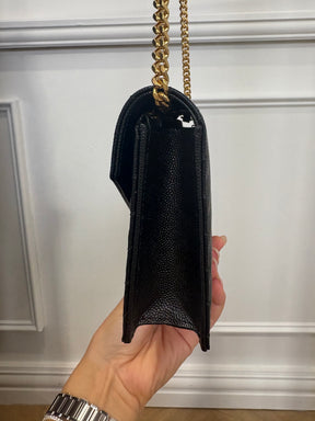 Saint Laurent Black Chevron Quilted Envelope Chain Wallet