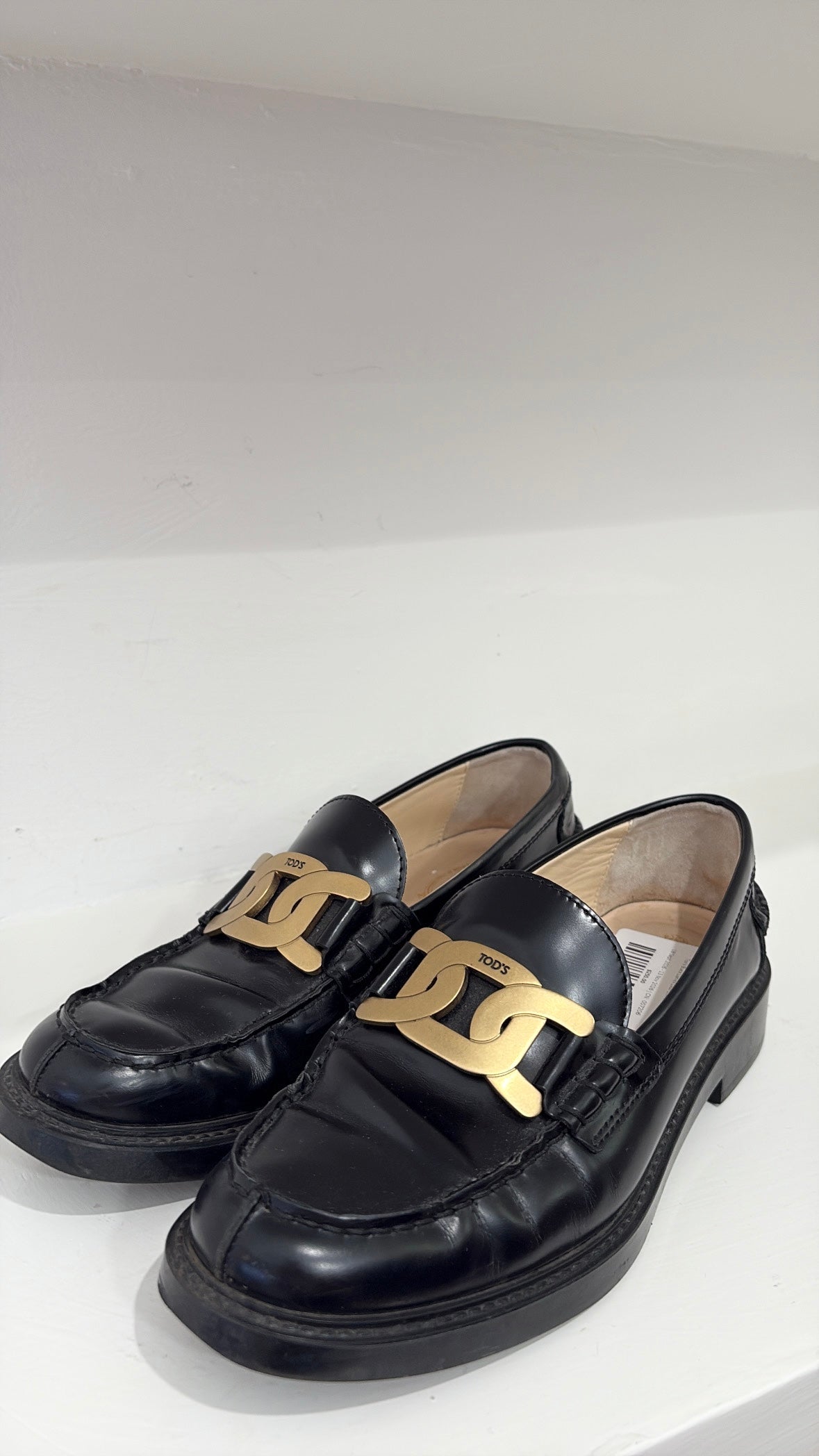 Tod's Black Leather Logo Loafers, 37.5