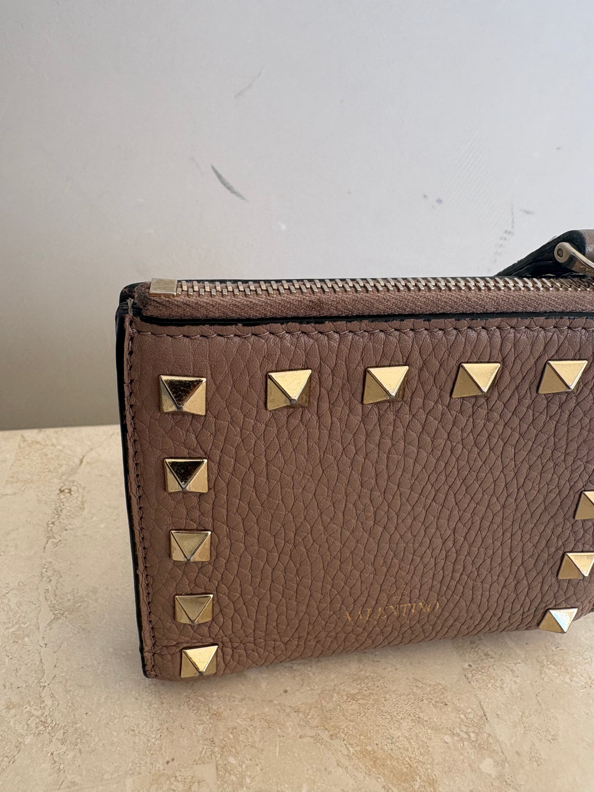 Valentino Rose Poudre Rockstud Flap Wallet