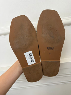 Chloé Cream Canvas Logo Woody Slides, 42
