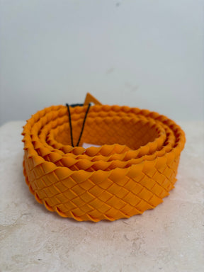 Bottega Veneta Orange Intracciato Rubber Belt, 42